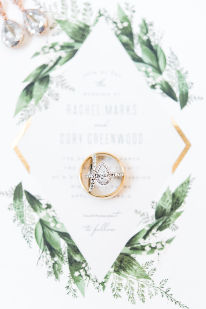 photo of ring and invitation aiken, sc wedding photographer