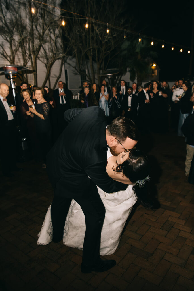 kiss during first dance at the willcox wedding aiken sc

